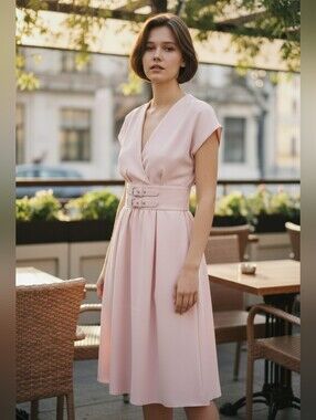 Gorgeous Blush Pink Midi Dress w/ Buckle Detail Medium
